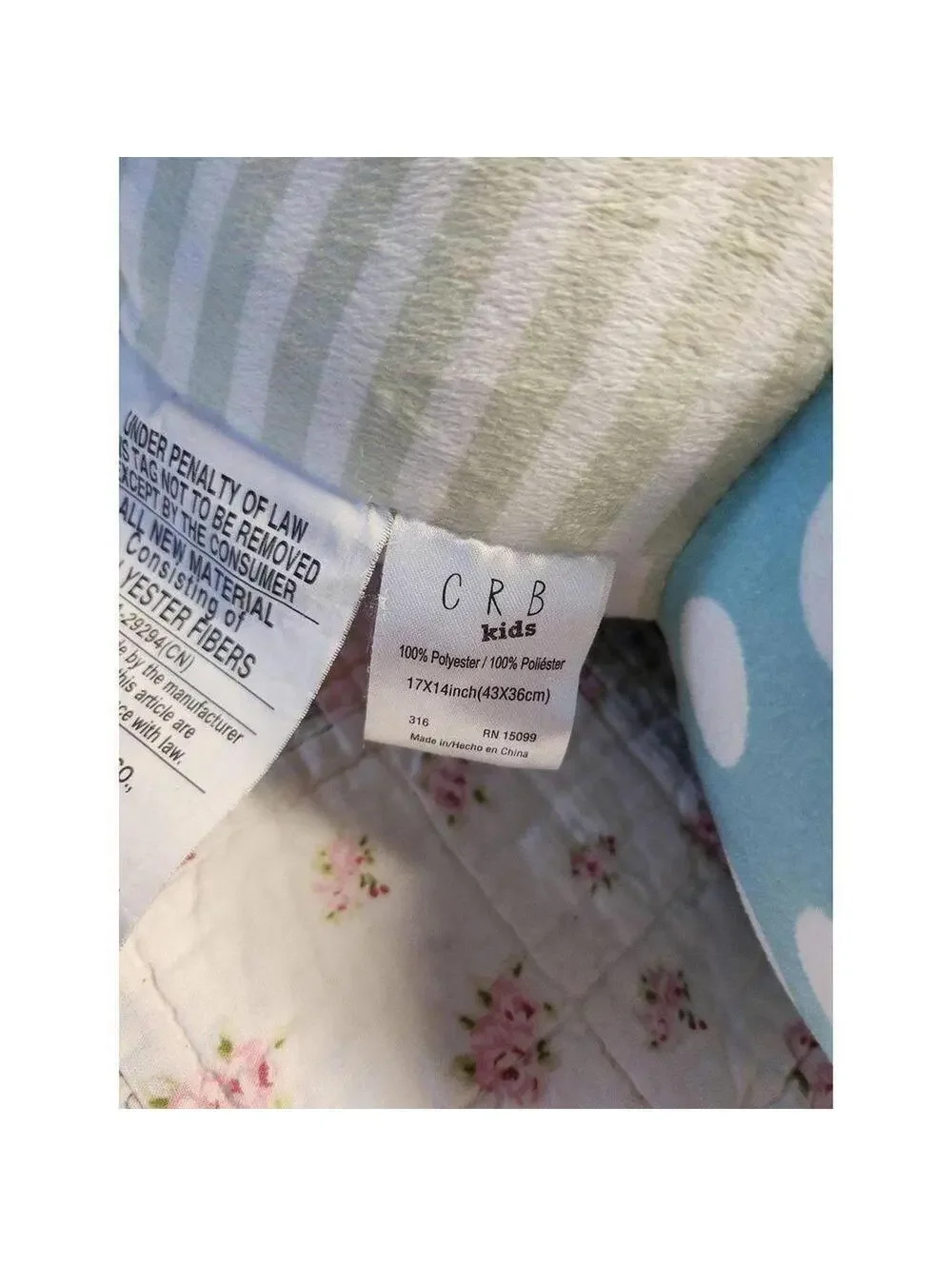 CRB Kids Mushroom Pillow Blue Polka Dot “Love” Nursery 17x14